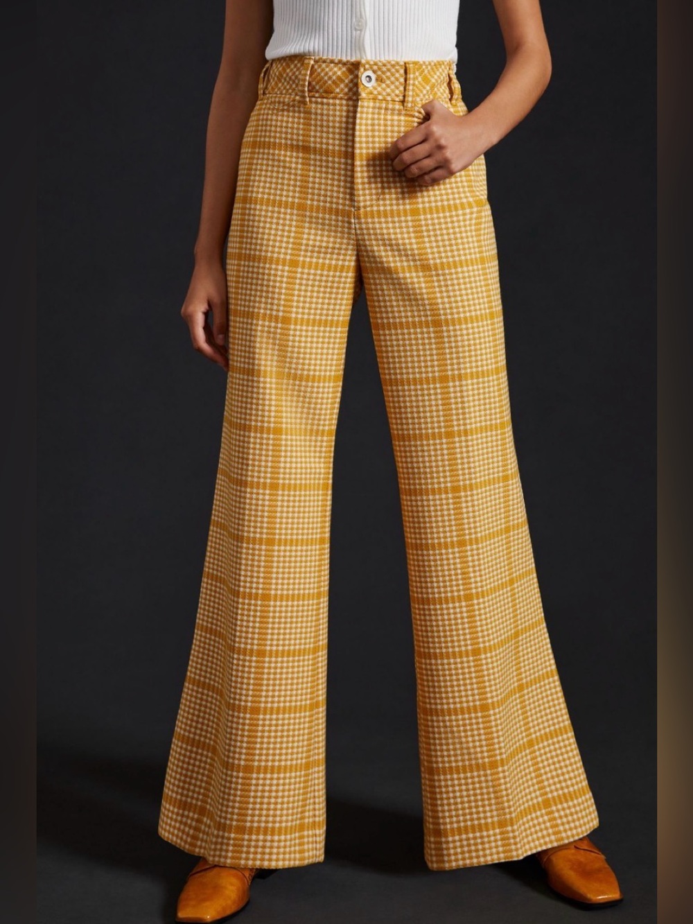 Anthropologie Maeve Yellow Plaid Wide-Leg Pants Trousers Sz 10 NWOT NEW - Picture 3 of 6